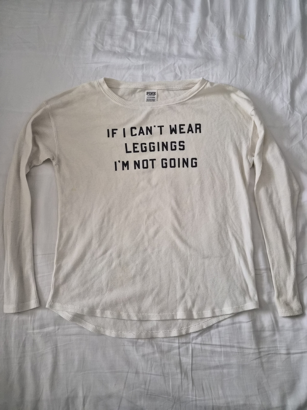 PINK Victoria's Secret Cream Ribbed Crewneck Sweater with Black Graphic
